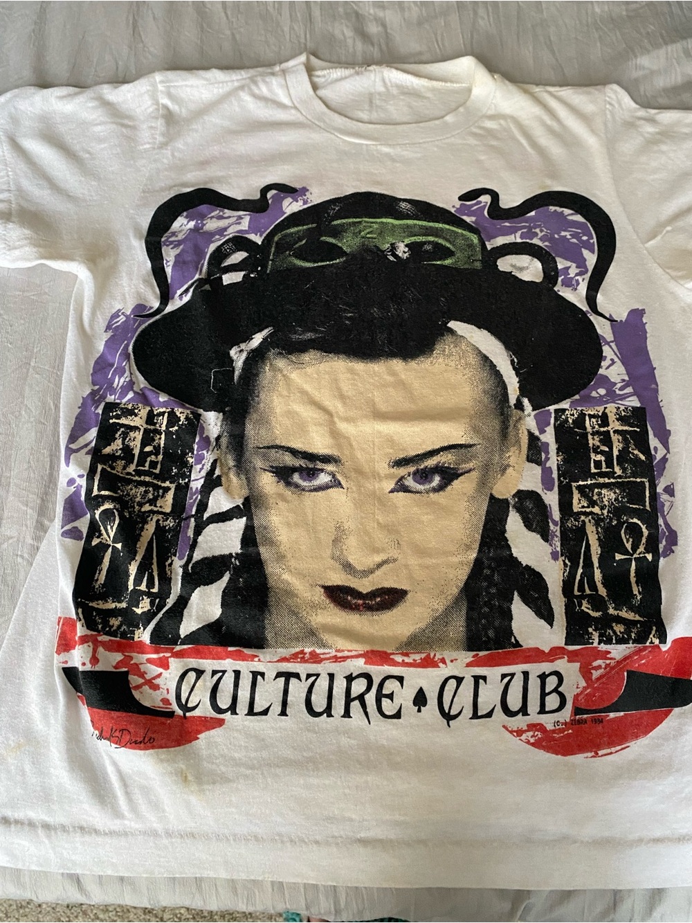 1984 Culture Club Vintage Graphic Tee — White with Purple & Black Print - Picture 2 of 5